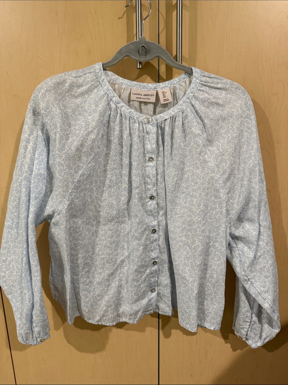 Laura Ashley Pale Blue Floral Button-Up Blouse
